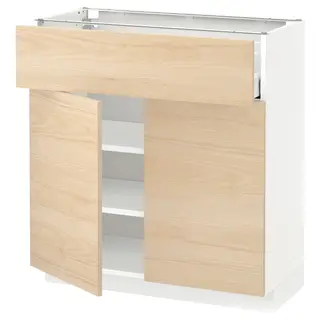 METOD / MAXIMERA base cabinet with drawer/2 doors, white/Askersund light ash effect, 80x37x80 cm