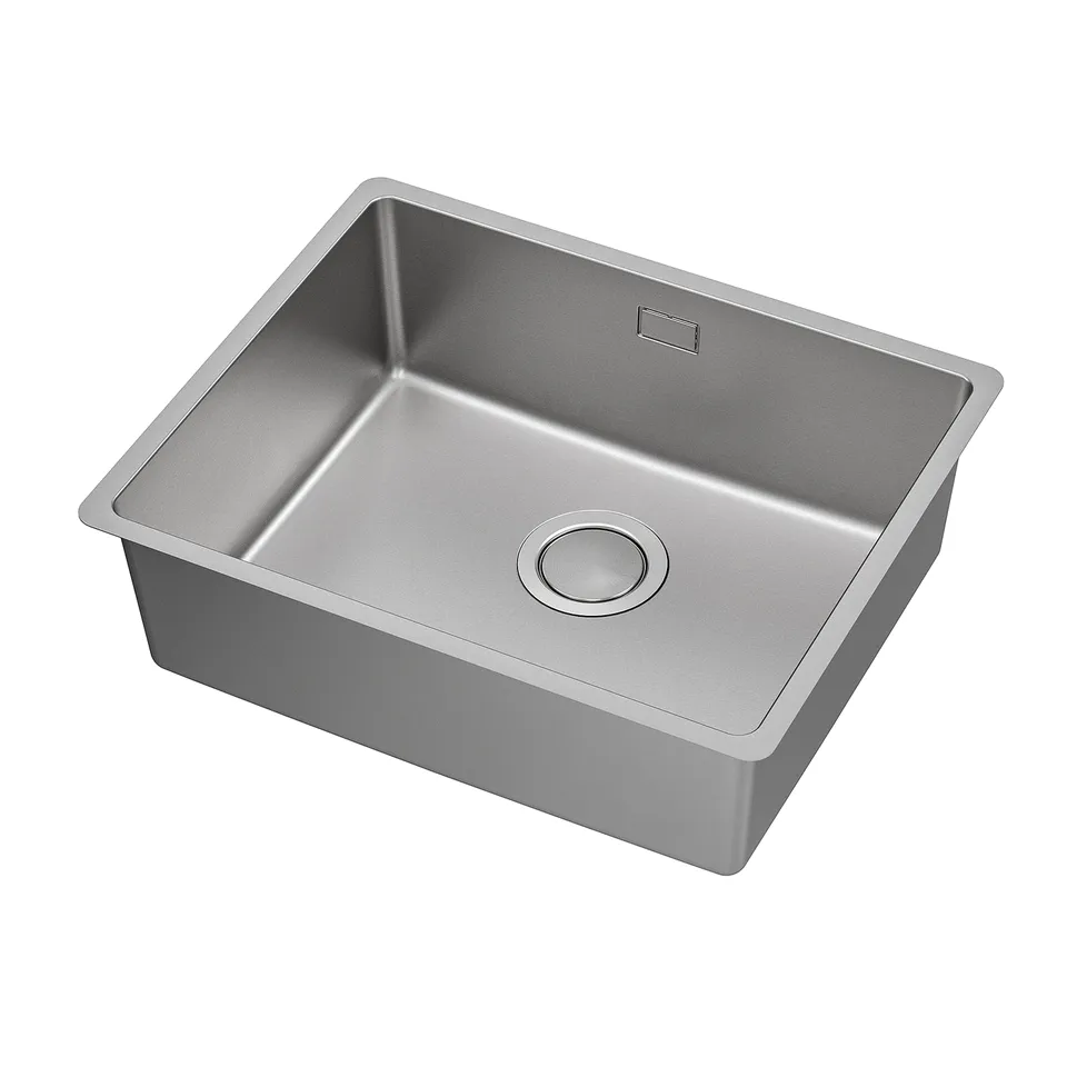 VRESJÖN sink, rectangular, stainless steel, single basin, modern design.