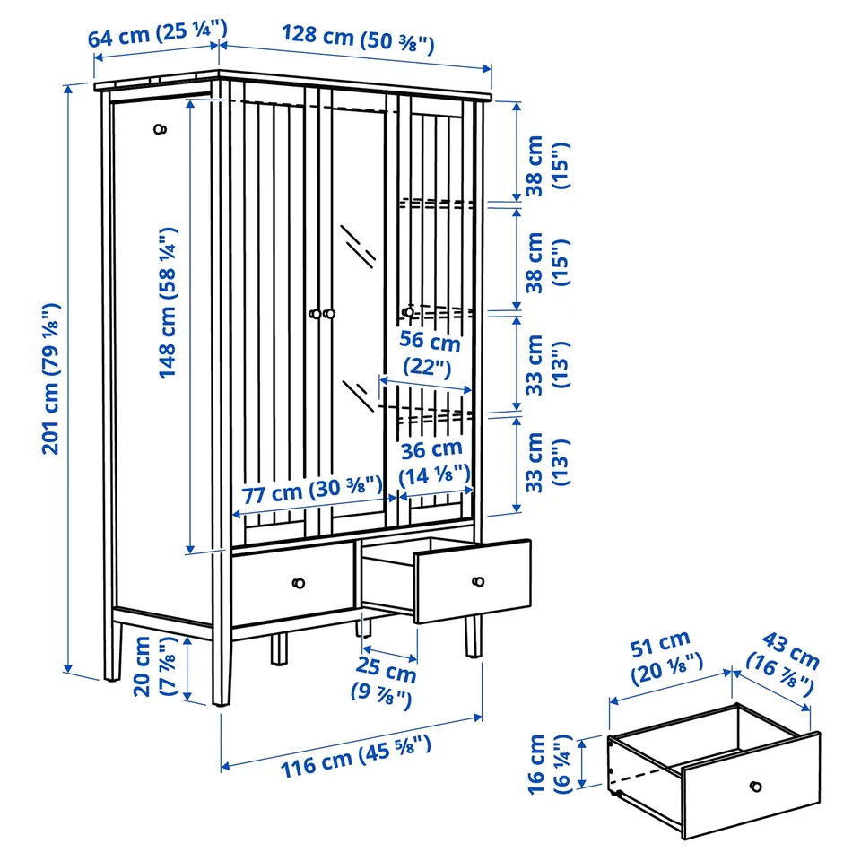 Illustration with measurements for the product: GULLABERG.