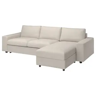 VIMLE 3-seat sofa-bed with chaise longue, with wide armrests/Gunnared beige, Width 285 x Depth 98 cm