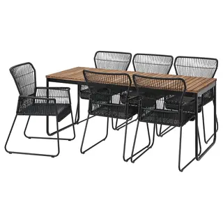 VÄSMAN / TALLSKÄR table+6 chairs w armrests, outdoor, extendable light brown stained/anthracite, 135x190/74 cm