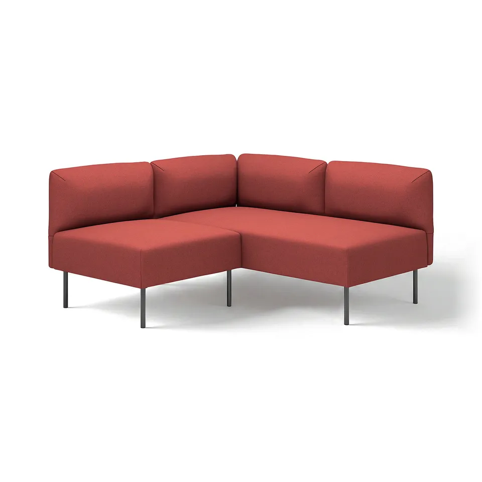 LILLEHEM modular red couch, modern, corner design, steel legs, fabric.