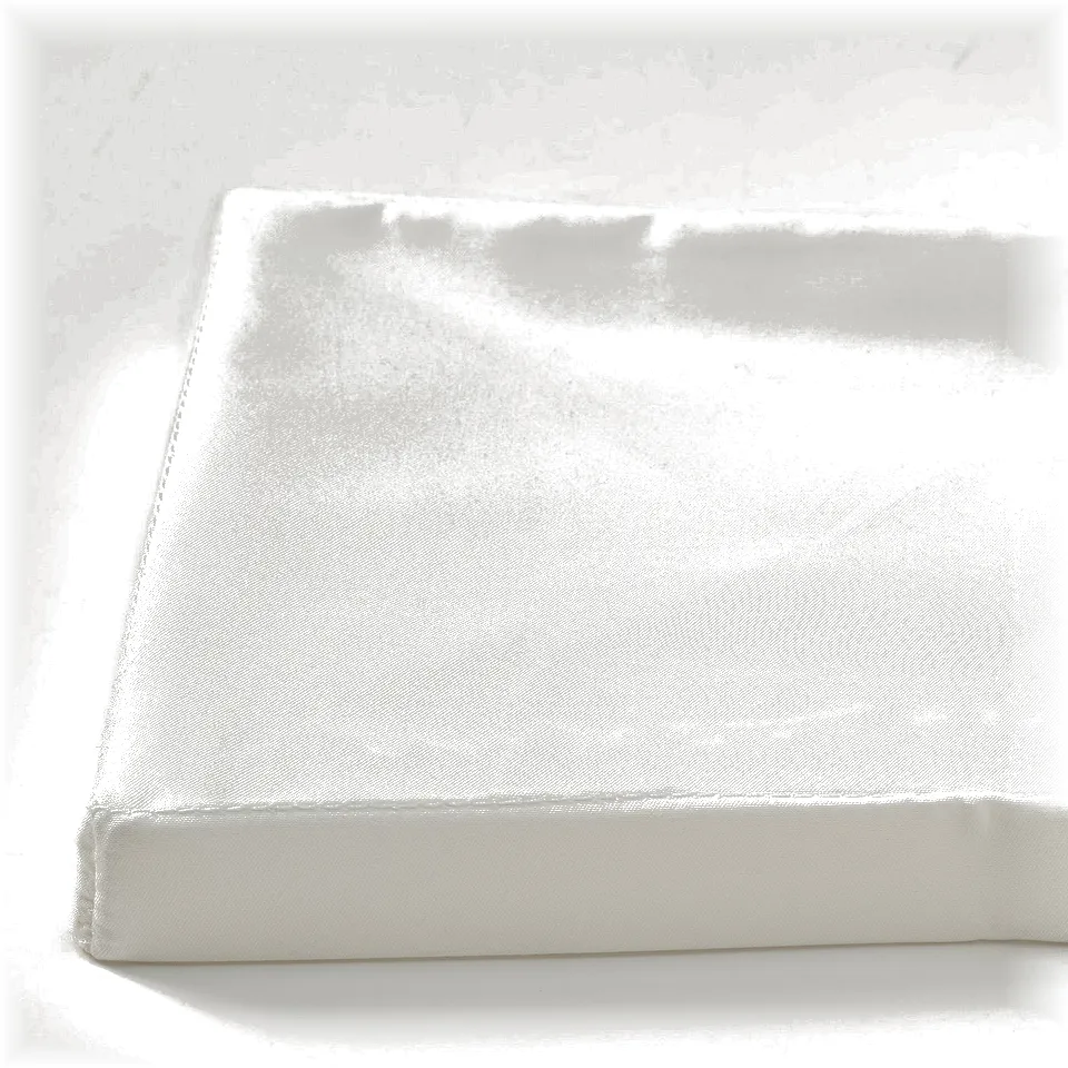 Close-up of white, neatly folded, soft fabric lid.