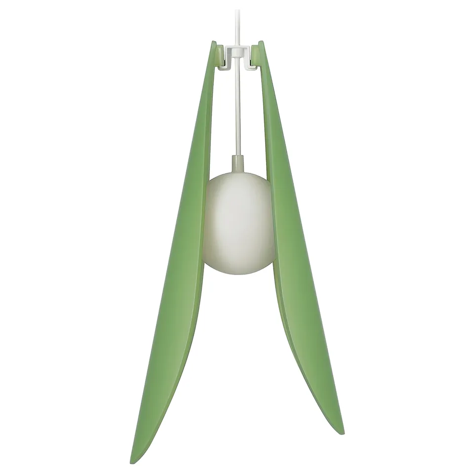 STRÅLA green pendant lamp, sleek design with three curved shades, modern, stylish, made from polycarbonate plastic.