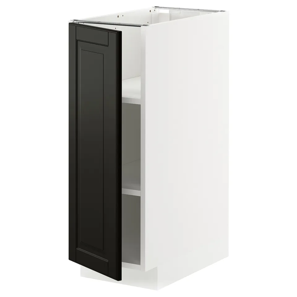 METOD kitchen cabinet in white with black bevelled door.
