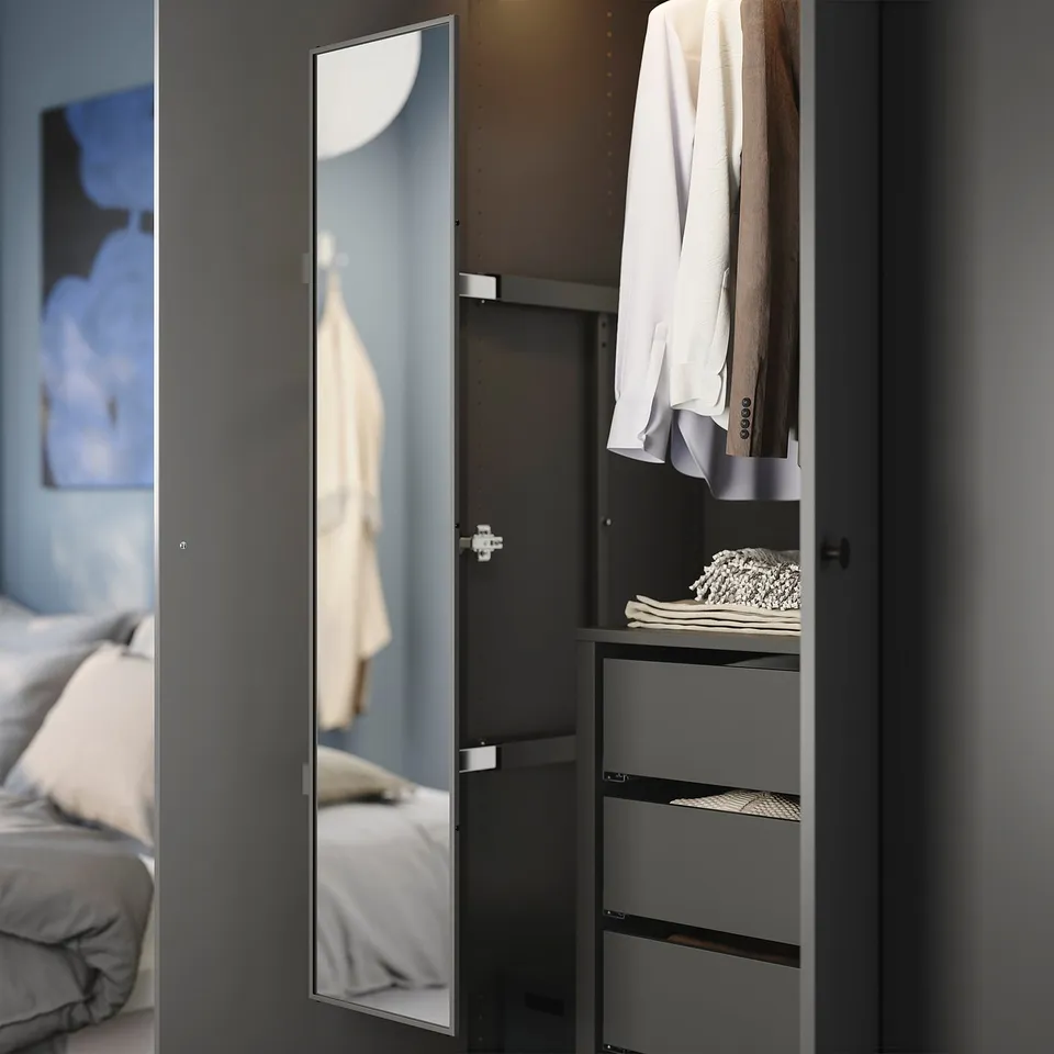 KOMPLEMENT Pull-out mirror, dark grey, 28x130 cm