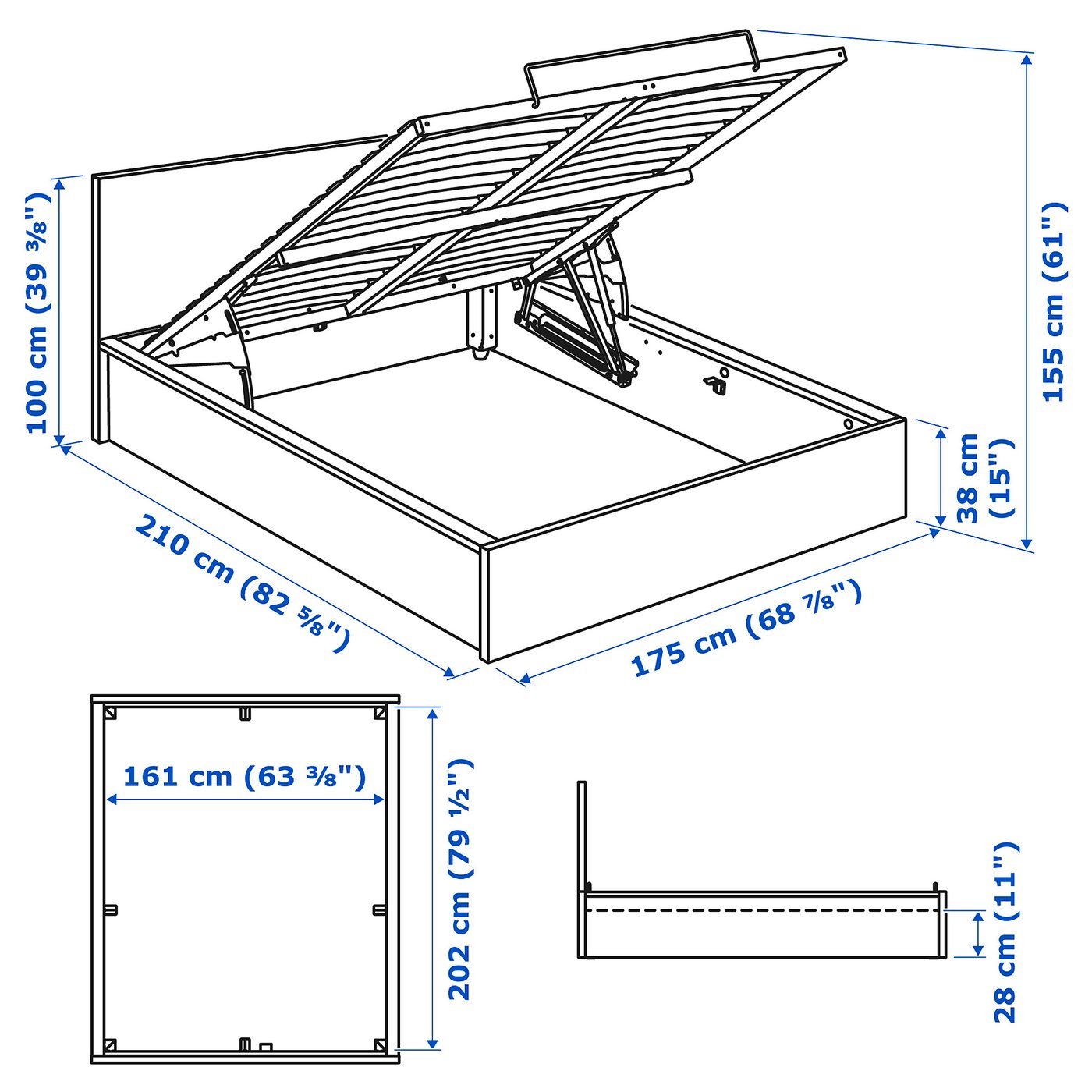 Illustration with measurements for the product: MALM.