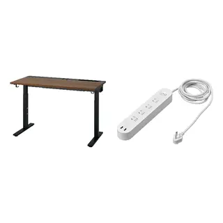 KOPPLA/MITTZON set: desk + 4-way socket with 2 USB ports, walnut veneer/black + white, 120x60 cm