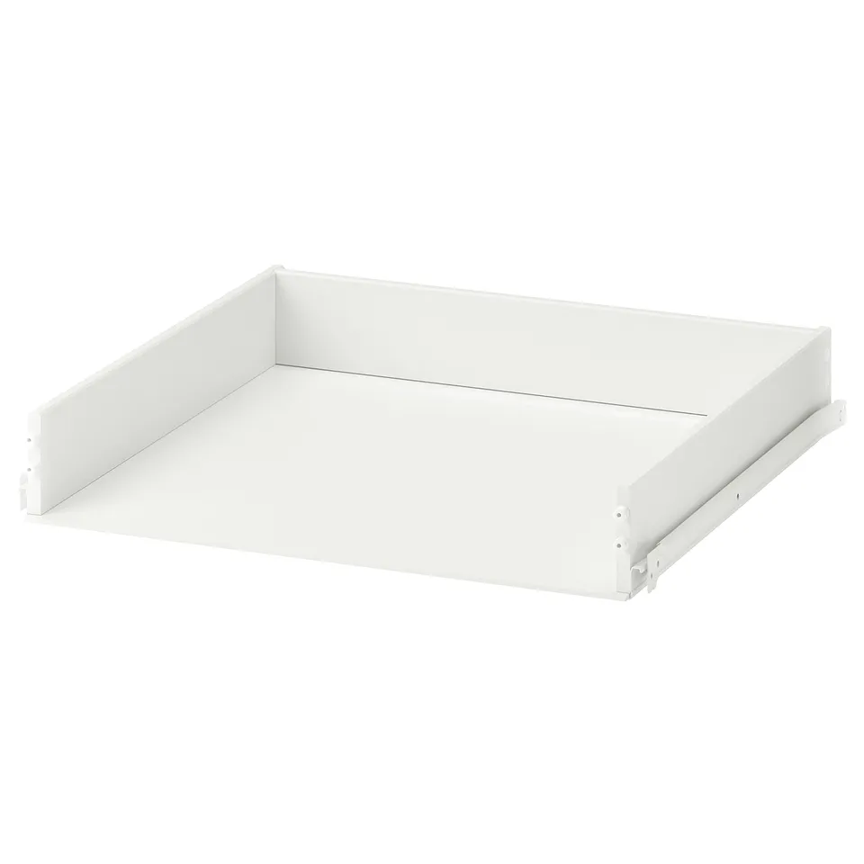 KONSTRUERA white drawer, acrylic paint fiberboard, particleboard plastic foil, rectangular shape, smart retractable design.