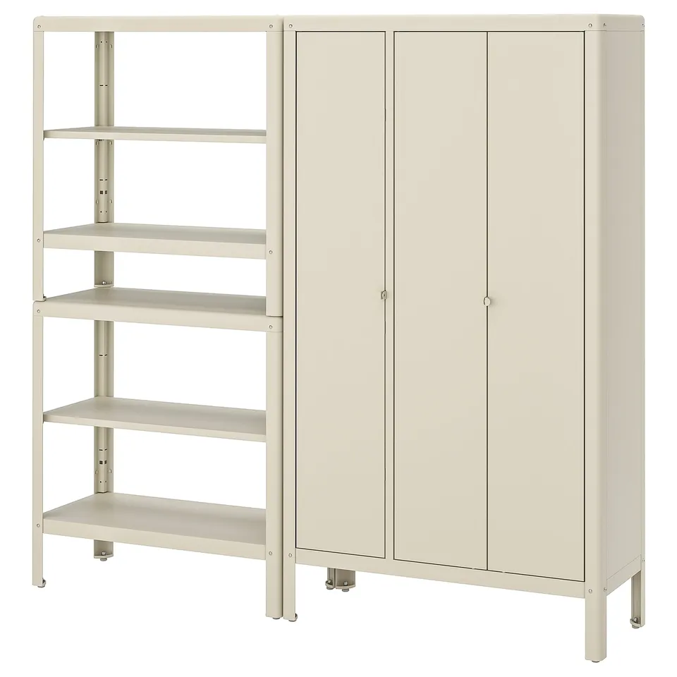 KOLBJÖRN Shelving unit with cabinet, beige/outdoor indoor, 171x37x161 cm