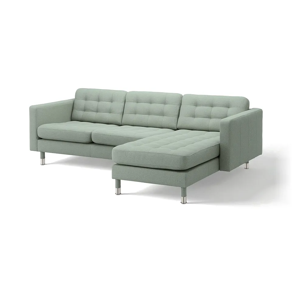 LANDSKRONA 3-seat sofa, with chaise longue/Gunnared light green/metal