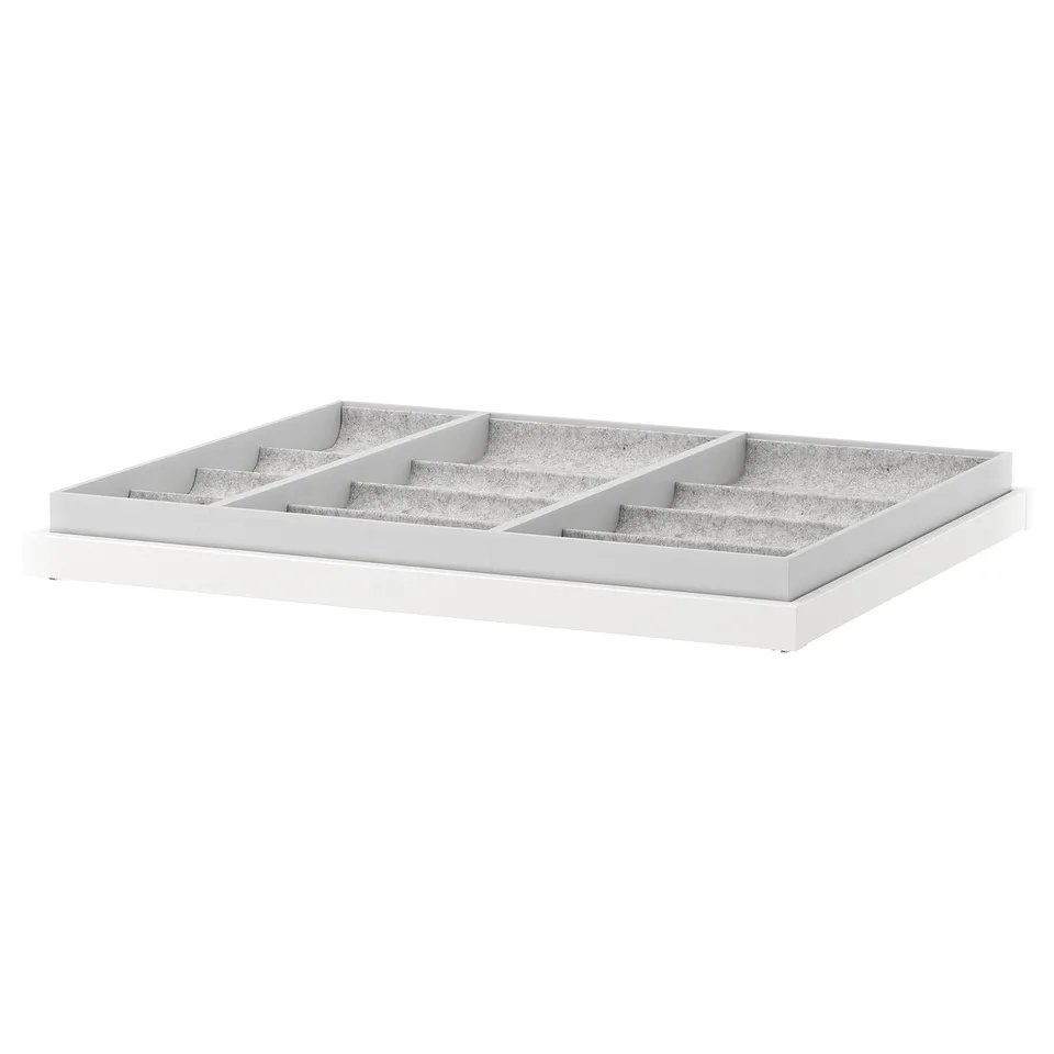 KOMPLEMENT: white organiser tray with felt liner, compartments for accessories.