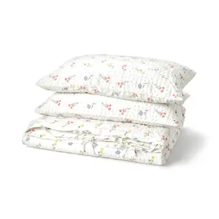 PILDVÄRGMAL duvet cover and 2 pillowcases, white/floral pattern