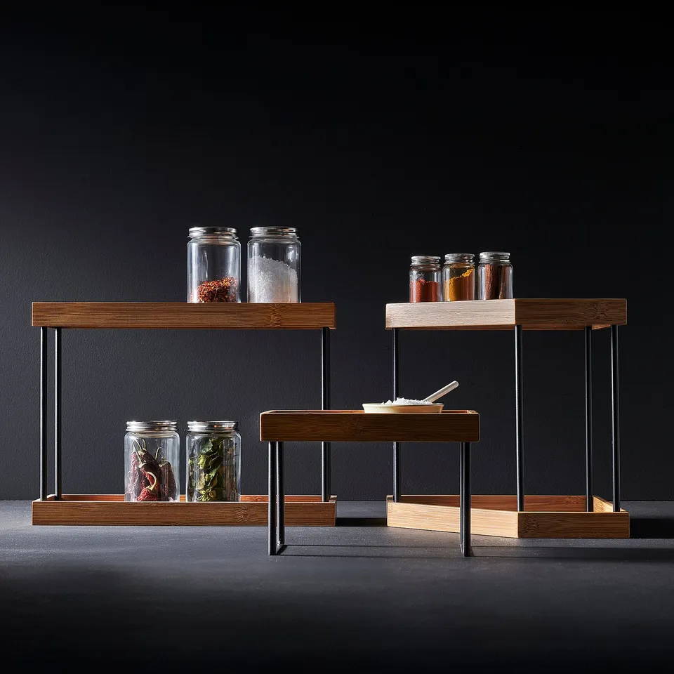 NÅLBLECKA Kitchen countertop organiser, metal/bamboo, 38x13x28 cm