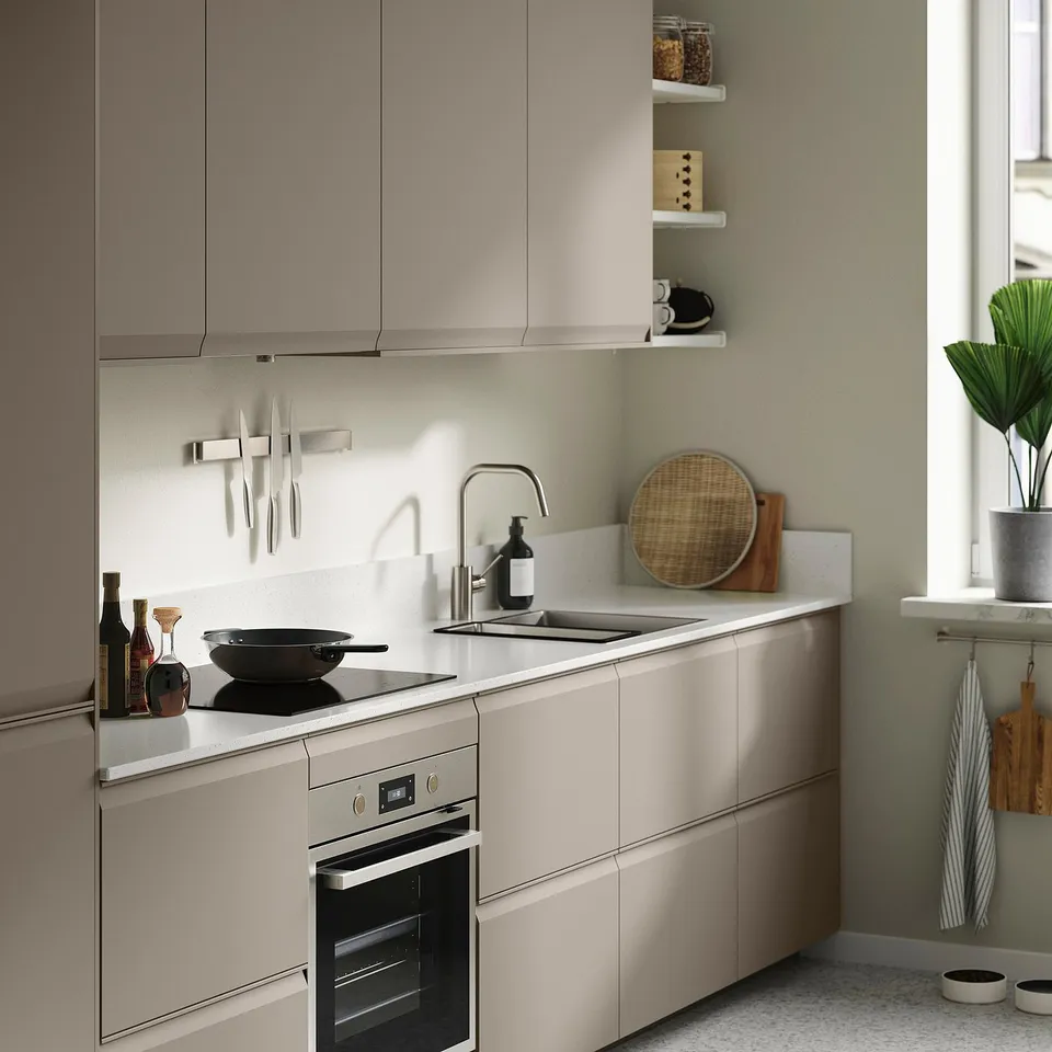 LOCKEBO Custom made worktop, off-white mineral effect/glass composite, 1 m²x2.0 cm