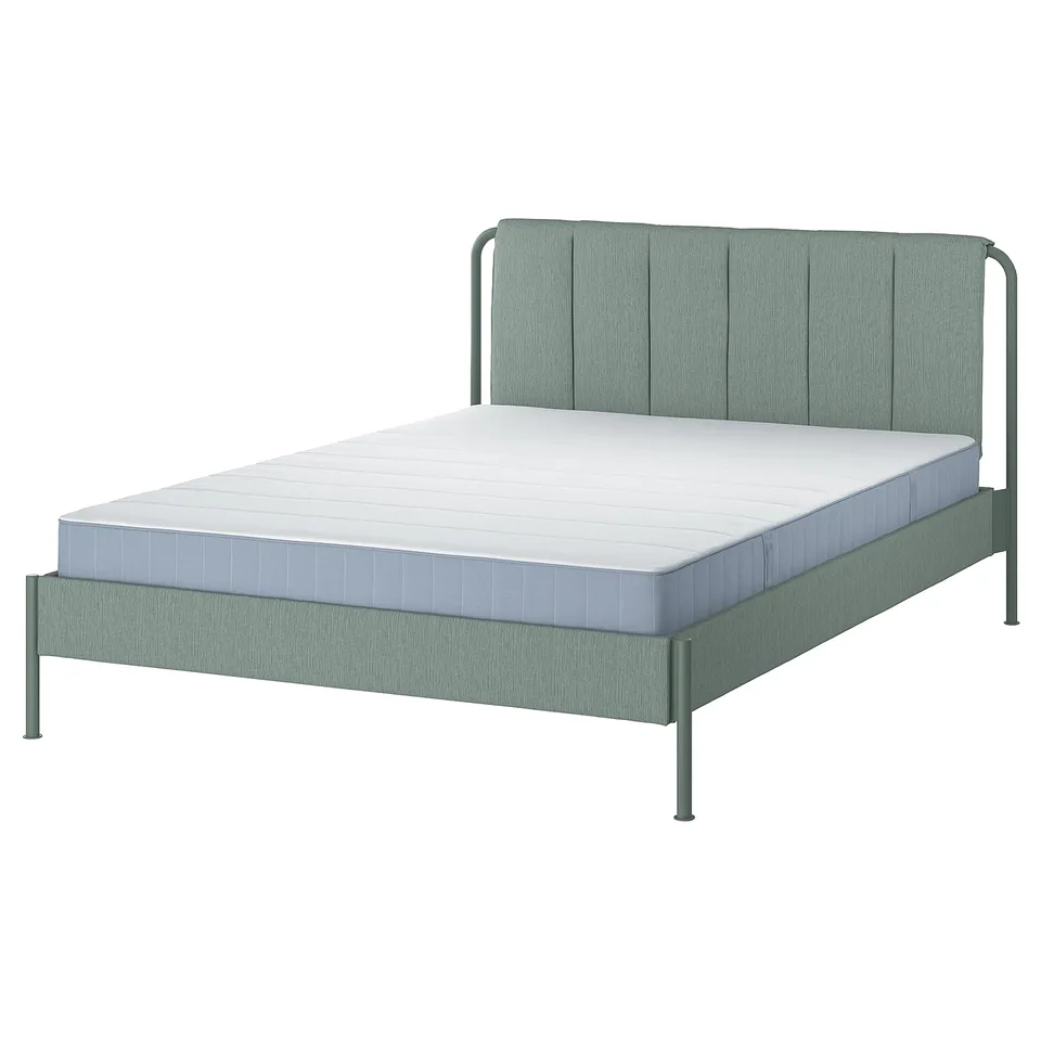 part: TÄLLÅSEN upholstered bed frame with mattress