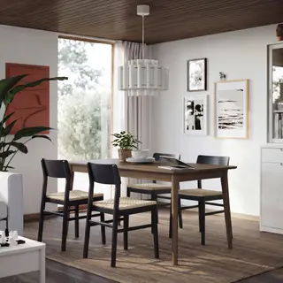 SKANSNÄS set: table + chair x4, brown beech/veneer + black beech, 150/205x90 cm