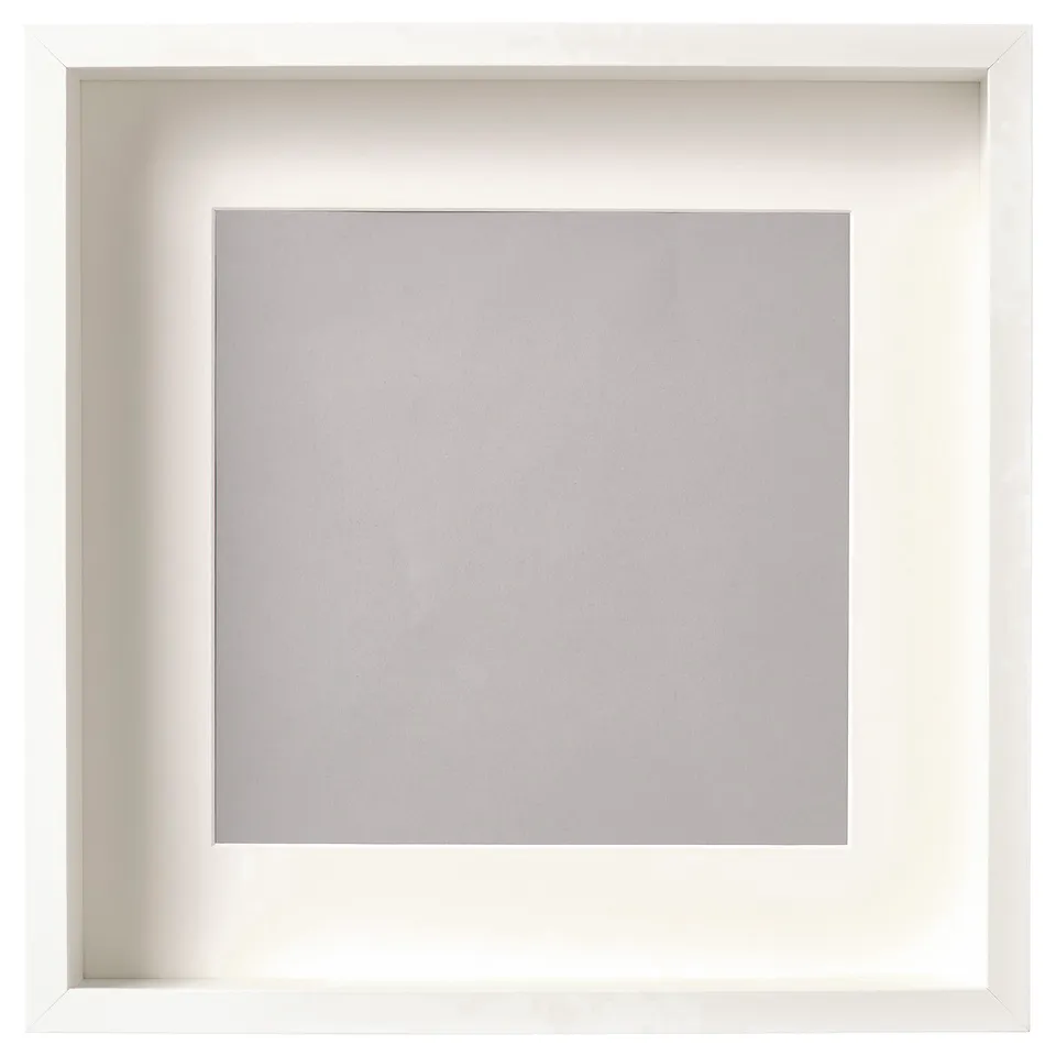 SANNAHED white square picture frame with grey mat, minimalist design.