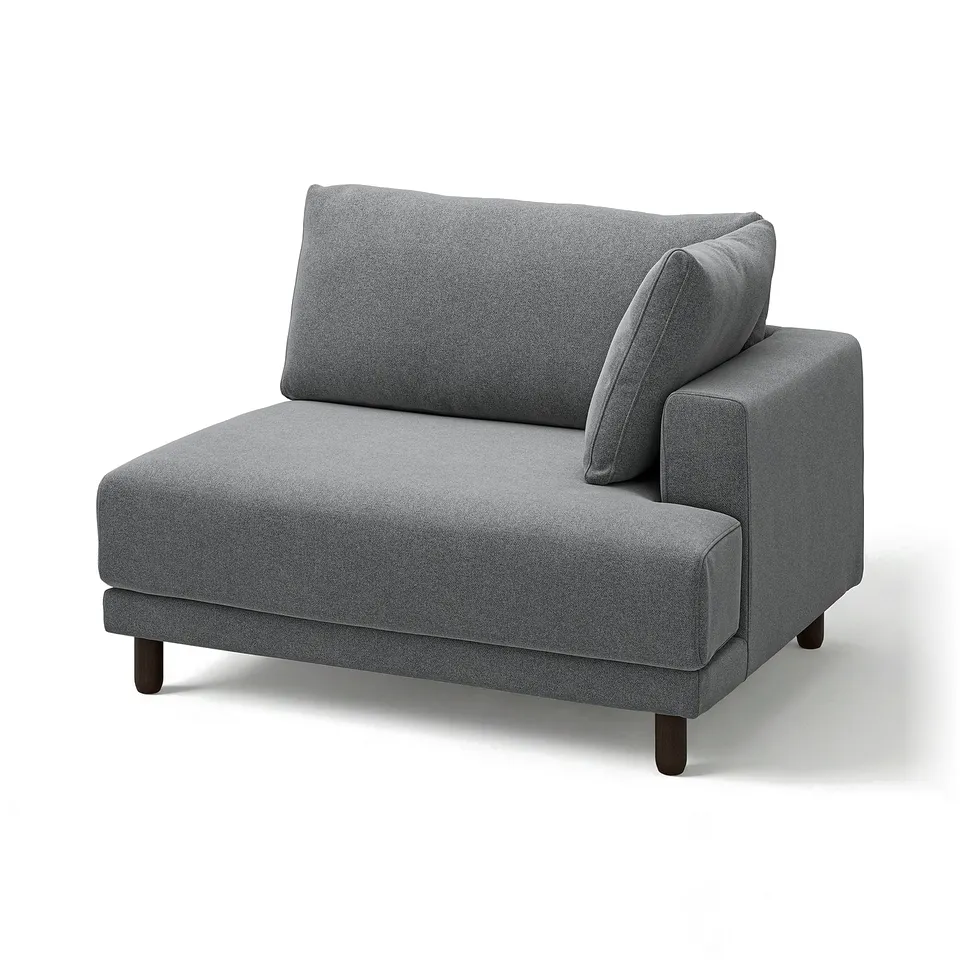 UPPÅKRA grey sofa, modern design, l-shaped with cushions, wooden legs.