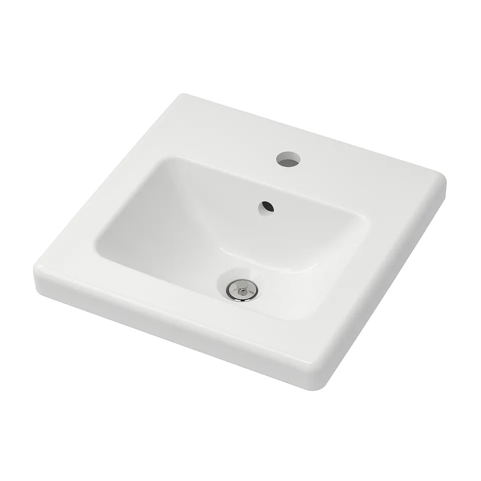 TVÄLLEN white ceramic sink, single bowl, soft shape.