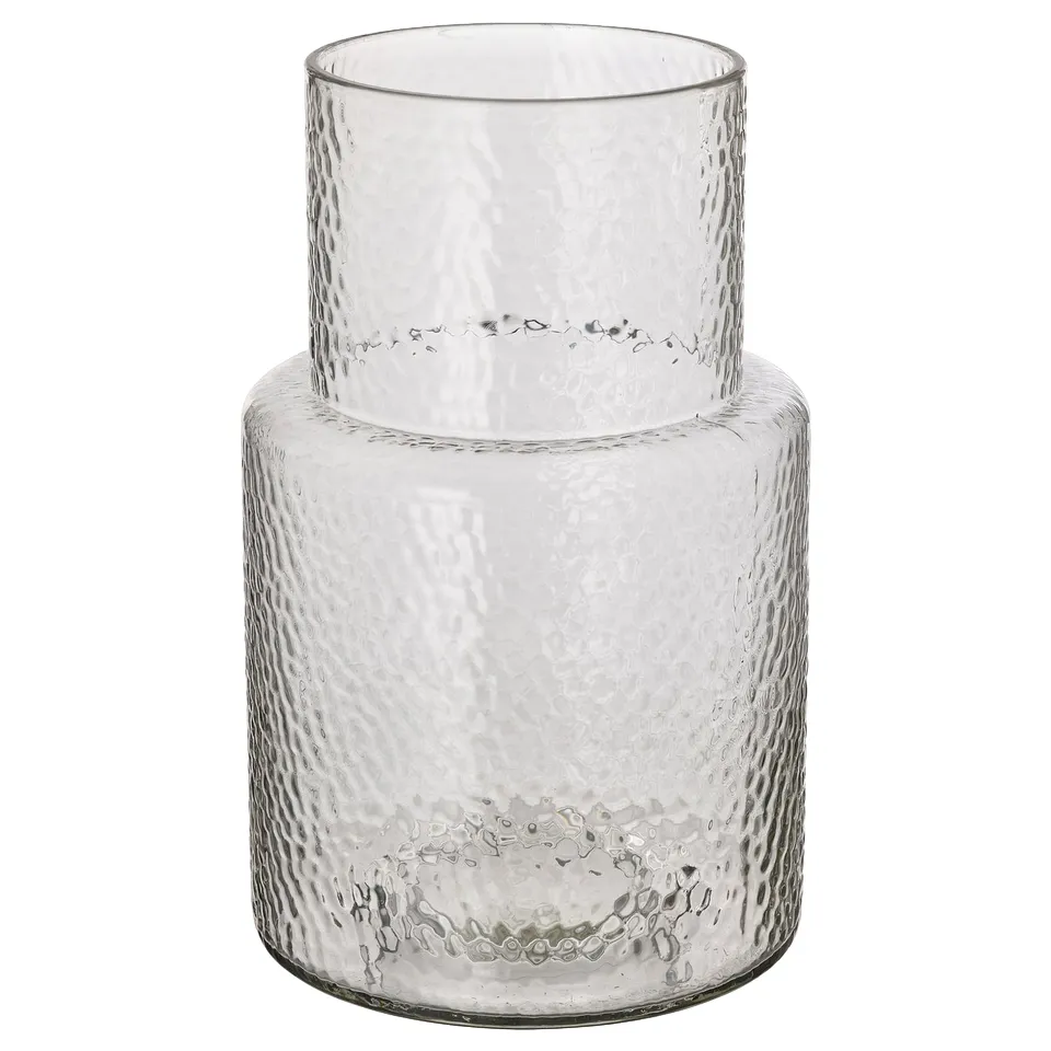 KONSTFULL clear glass vase, textured, semi-transparent, cylindrical shape, handcrafted.