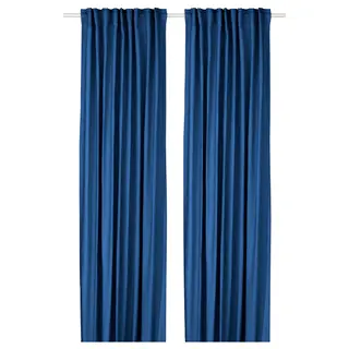 GINSTMOTT curtains, 1 pair, dark blue/with heading tape, 145x250 cm