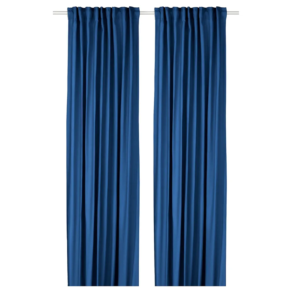 GINSTMOTT dark blue curtains for window; solid design, 2 panels, polyester.