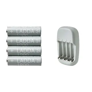 LADDA/STENKOL set: rechargeable battery + battery charger, HR06 AA 1.2V, 1900mAh