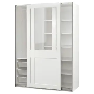 PAX / GRIMO wardrobe combination, white/clear glass white, 150x66x201 cm