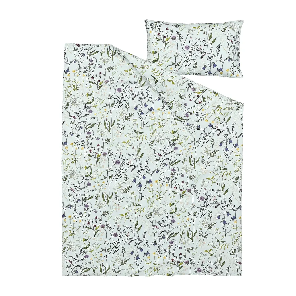 Watch MATTOXBÄR bedding set, pale blue floral cotton.