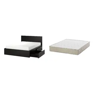 MALM/VATNESTRÖM Bed with 26cm thick mattress, pocket sprung, natural materials,5 comfort zones, extra firm, black-brown/Lönset + extra firm/natural, 160x200 cm
