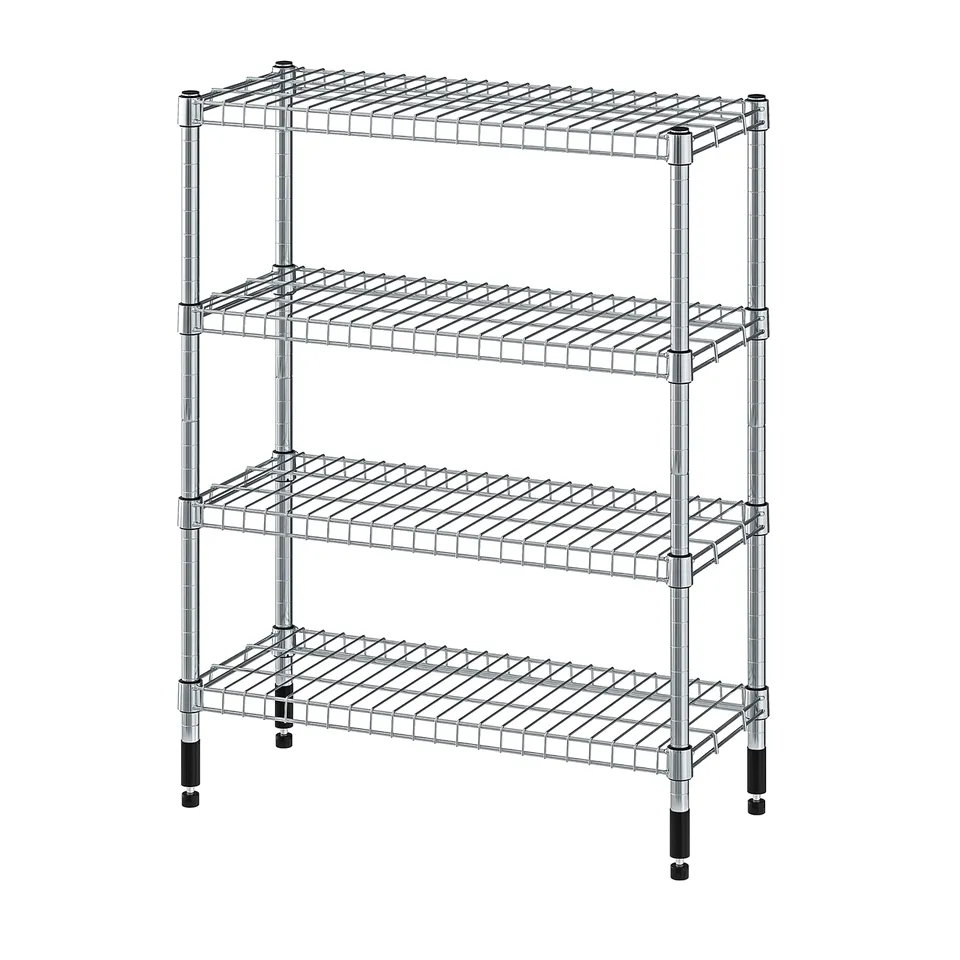 OMAR: wire storage rack, 4-tier, silver, adjustable metal shelves.
