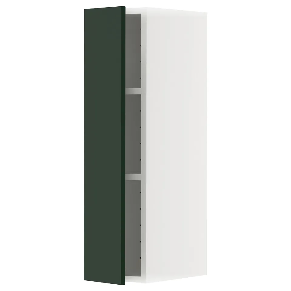 METOD kitchen cabinet in green with white interior.
