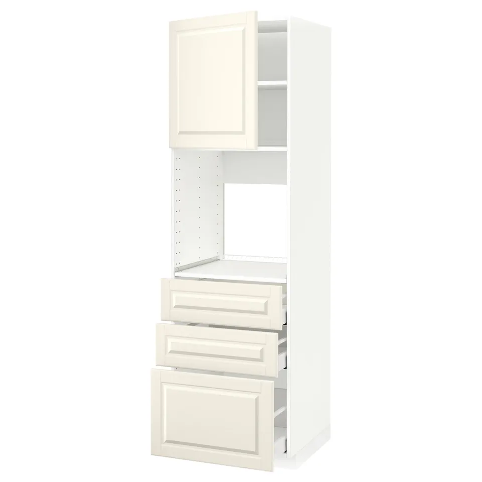 METOD kitchen unit with off-white bodbyn doors/drawers, classic bevelled edge, cabinet, drawers, fixed shelf.