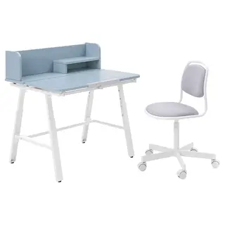 PIPLÄRKA / ÖRFJÄLL children's desk and chair, blue/light grey, 80x63 cm
