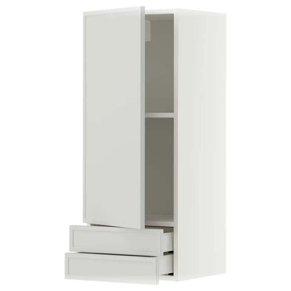 METOD / MAXIMERA Wall cabinet with door/2 drawers, white/Aspudden light grey, 40x100 cm