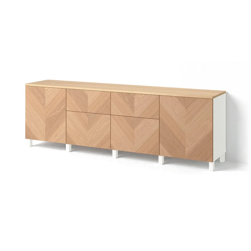 BESTÅ Storage combination, white/Hedeviken oak veneer, 240x42x76 cm