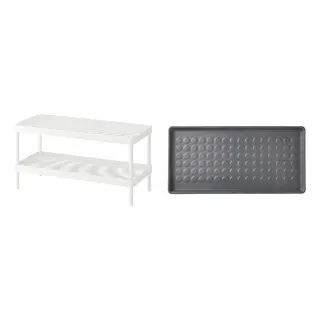 BAGGMUCK/MACKAPÄR set: shoe rack + shoe mat, white + in/outdoor/grey, 78x32x40 cm
