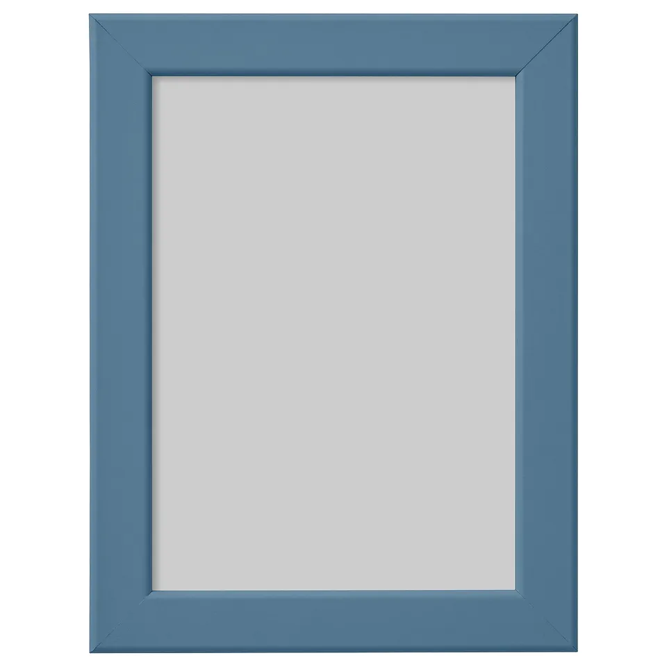 Blue rectangular picture frame, simple design, made from fiberboard, suitable for wall hanging or table display.