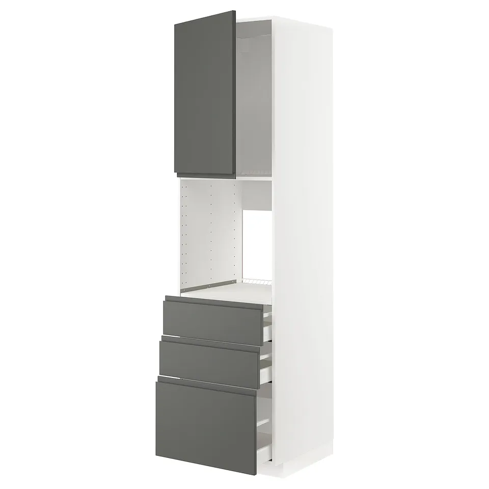 METOD kitchen unit: white cabinet with dark grey drawers and door, sleek modern design.