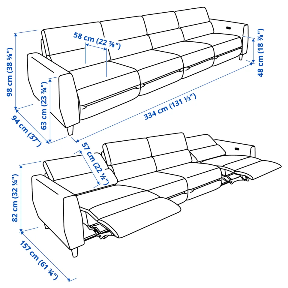 part: RULLERUM 4-seat sofa w 2 electric recliners