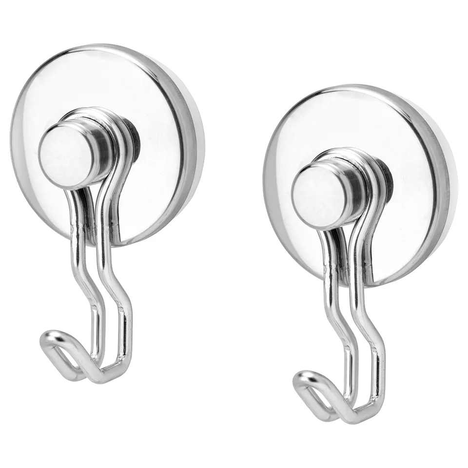 Two silver KROKFJORDEN hooks with strong suction cups, perfect for bathrooms.