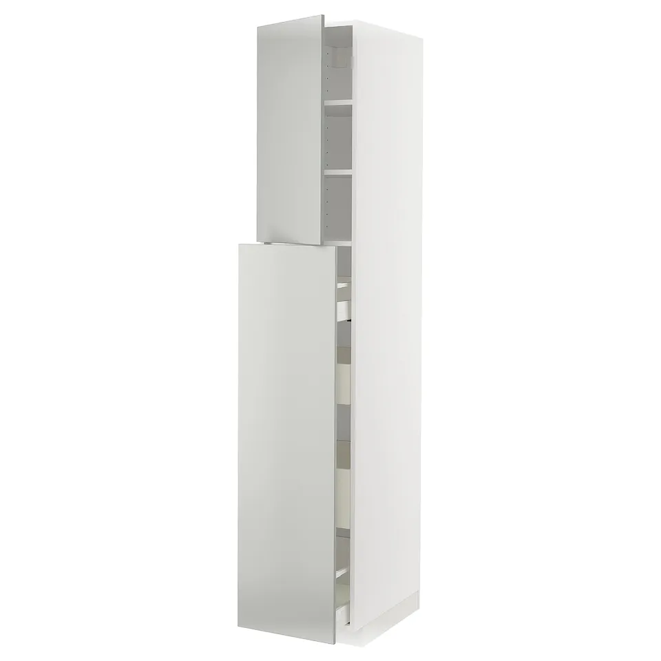 METOD tall white cabinet with shelves.
