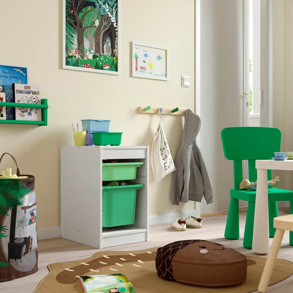 TROFAST Storage combination with boxes, white/light green bright green, 34x44x56 cm