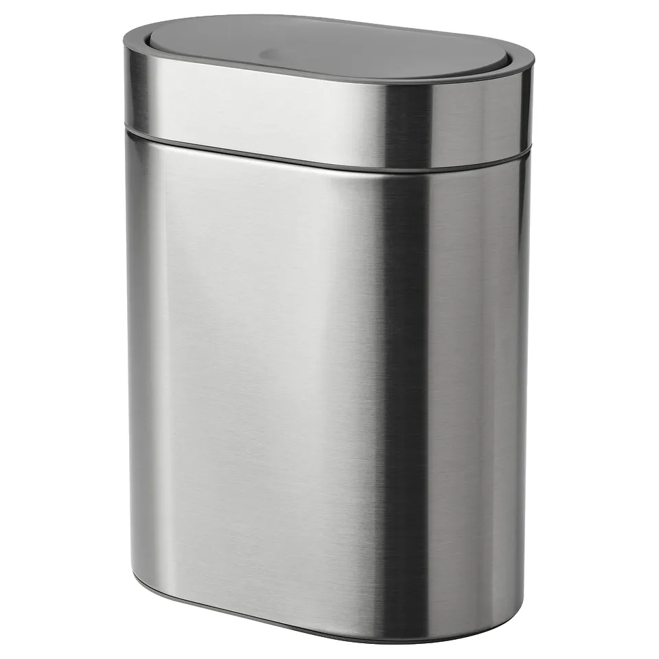 Steel BROGRUND bin with lid, slim, fingerprint-proof, for damp spaces.