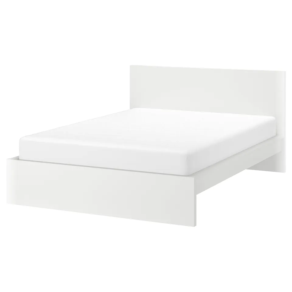 Modern white MALM bed with high back, sleek design for minimalist room.