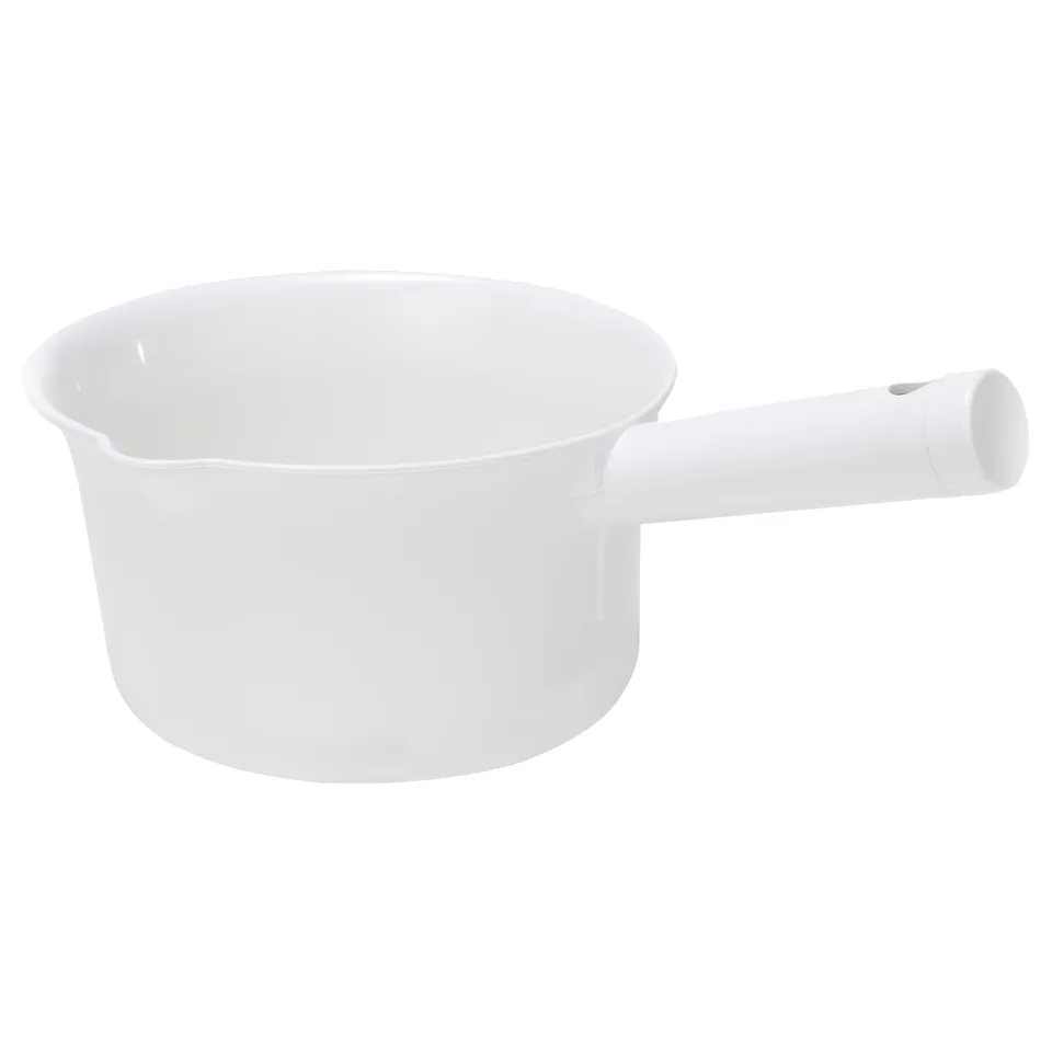 Displays a white GRUMLAN container made of recycled polypropylene plastic, featuring a handle for easy hanging.