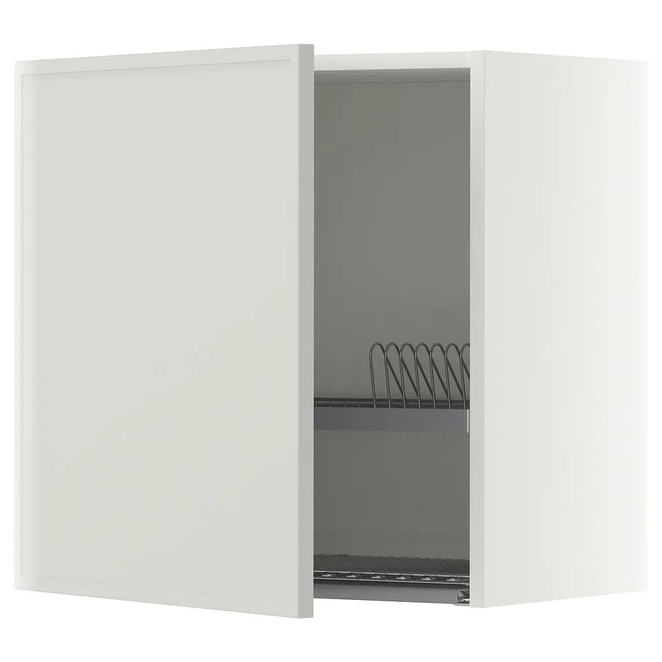 METOD Wall cabinet with dish drainer, white/Aspudden light grey, 60x37x60 cm