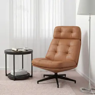 FRÖTORP/HAVBERG set: swivel armchair + side table, Grann/Bomstad golden-brown + anthracite marble effect/black glass, Depth 99 x Height 92 x Width 66 cm