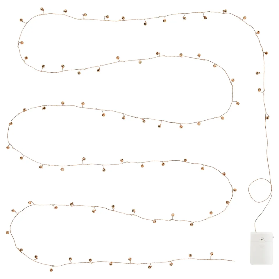 STRÅLA LED lighting chain, bell-shaped battery-operated/brass-colour, 4.5 m